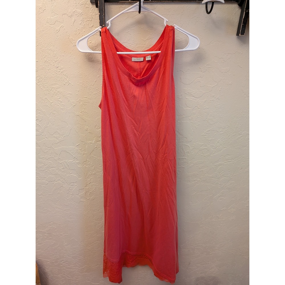LOGO Lori Goldstein Coral Sleeveless Dress Lace Trim Casual Summer Womens